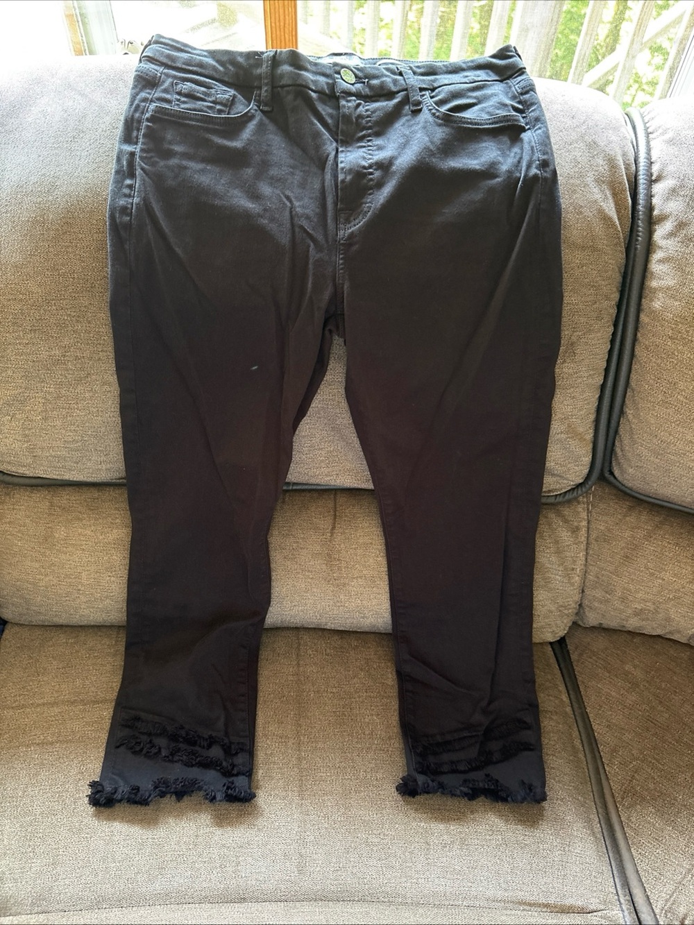 Jen 7 by 7 For All Mankind Women’s Black Ankle Straight Raw Hem Jeans Sz 12